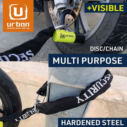 Urban UR59120 Mini U Lock with Chain Loop 120 cm/3.9ft, Dual Function Safer & Lighter for Motorcycle Disc Lock, High Security Double Locking, Universal Anti Theft for Motorcycle, Scooter, Bicycle in Saudi Arabia