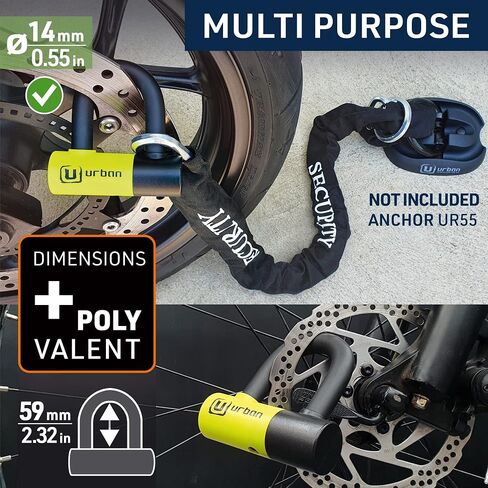Urban UR59120 Mini U Lock with Chain Loop 120 cm/3.9ft, Dual Function Safer & Lighter for Motorcycle Disc Lock, High Security Double Locking, Universal Anti Theft for Motorcycle, Scooter, Bicycle in Saudi Arabia