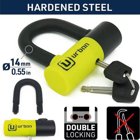 Urban UR59120 Mini U Lock with Chain Loop 120 cm/3.9ft, Dual Function Safer & Lighter for Motorcycle Disc Lock, High Security Double Locking, Universal Anti Theft for Motorcycle, Scooter, Bicycle in Saudi Arabia