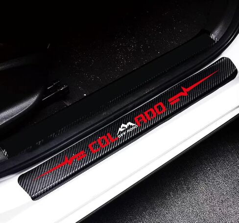 4Pcs Carbon Fiber Door Sill Protector Guards 4D Car Entry Scuff Plate, Waterproof Anti-Scratch Car Door Sill Compatible with Colo4x4rado(Red) in Saudi Arabia