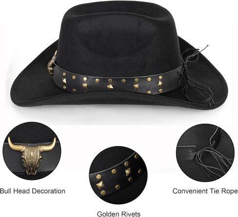 Classic-Western-Cowboy-Hat Upturn-Brim Felt-Cowgirl-Hat Rodeo-Hat with Belt for Women Men (Fit for 22.4-23.2") in Kuwait