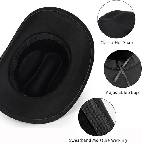 Classic-Western-Cowboy-Hat Upturn-Brim Felt-Cowgirl-Hat Rodeo-Hat with Belt for Women Men (Fit for 22.4-23.2") in Kuwait