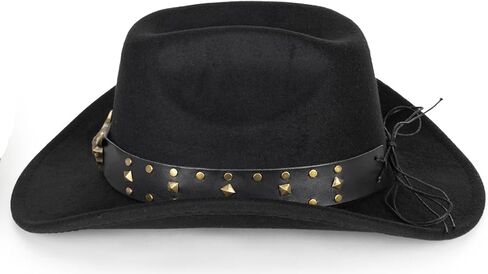 Classic-Western-Cowboy-Hat Upturn-Brim Felt-Cowgirl-Hat Rodeo-Hat with Belt for Women Men (Fit for 22.4-23.2") in Kuwait