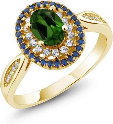 Gem Stone King 18K Yellow Gold Plated Silver 7X5MM Oval Gemstone Birthstone Double Halo Wedding Engagement Anniversary Promise Ring For Women | Available In Size 5, 6, 7, 8, 9 in Saudi Arabia