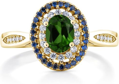 Gem Stone King 18K Yellow Gold Plated Silver 7X5MM Oval Gemstone Birthstone Double Halo Wedding Engagement Anniversary Promise Ring For Women | Available In Size 5, 6, 7, 8, 9 in Saudi Arabia