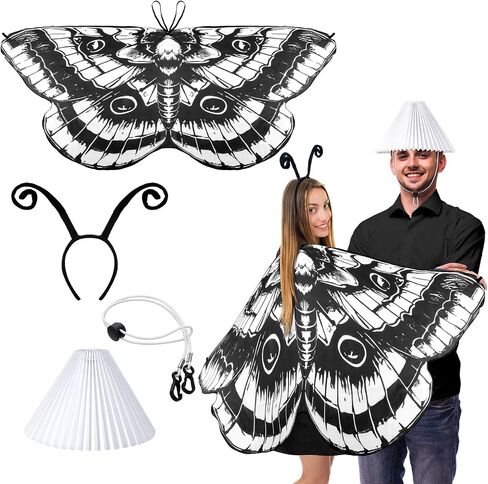 Halloween Moth and Lamp Couple Costume Adult Moth Butterfly Wing Cape with Headband Fabric Lampshade for Couple Women Men Costume in Saudi Arabia