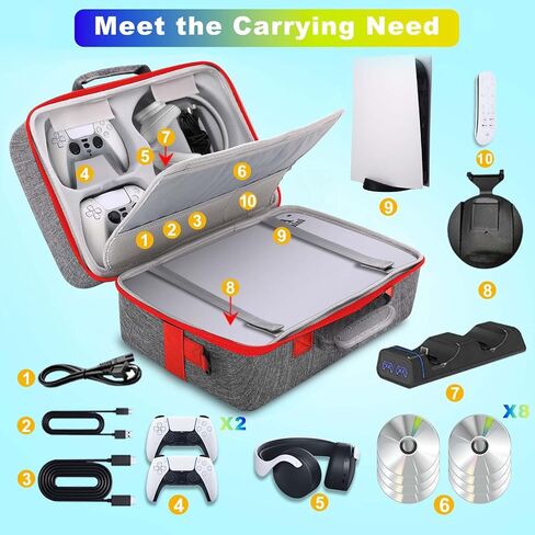 Hard Shell Carrying Case for PS5, Travel Case for PS5, PS5 Pro, PS5 Console Controller, Shockproof Protective Storage Bag for Playstation 5 Disk Digital Edition, Headset, Base, Game Accessories(Grey) in Kuwait