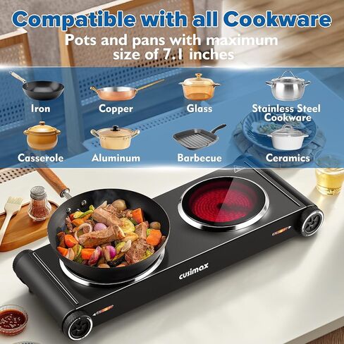 Cusimax Hot Plate,Countertop Triple Burner with 7″Cast Iron Cooktop,Electric Hot Plate for Cooking,11 Level Temperature Setting in Kuwait
