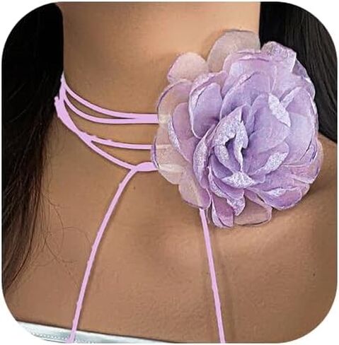 Flower Necklace for Women Big Rose Flower Choker Floral Necklace Wedding Bride Jewelry in Saudi Arabia