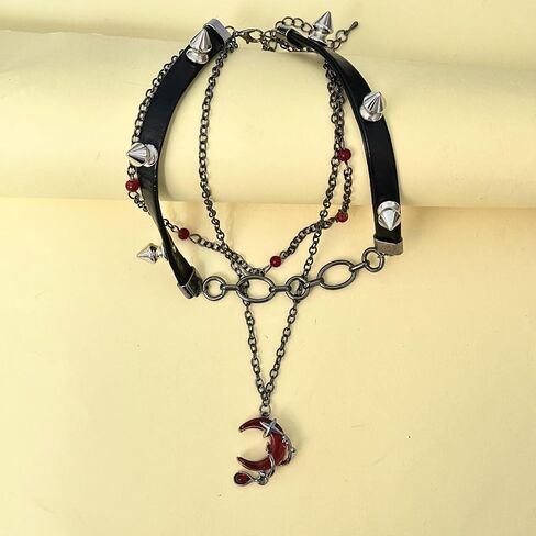 Moon Black Gothic Necklace for Women Halloween Choker Chunky Leather Layered Charm Goth Punk Necklace in Kuwait