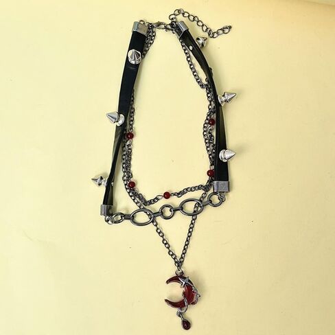 Moon Black Gothic Necklace for Women Halloween Choker Chunky Leather Layered Charm Goth Punk Necklace in Kuwait
