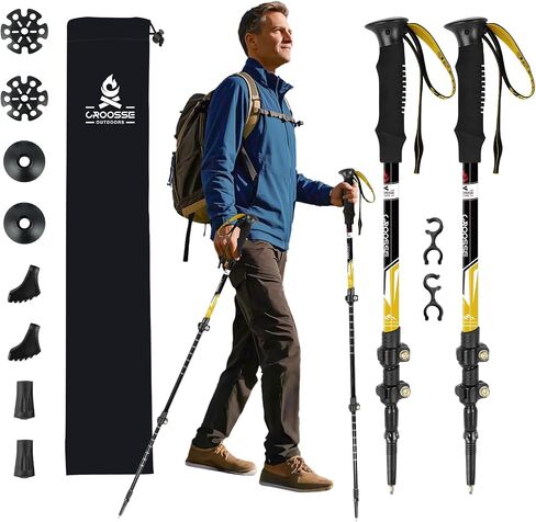 Lightweight Collapsible Trekking Poles for Hiking – 2 Pack Adjustable Hiking Poles, Aluminum Walking Sticks for Skiing, Nordic Walking, Retractable Walking Sticks for Seniors, Women, Men in Saudi Arabia