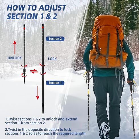 Lightweight Collapsible Trekking Poles for Hiking – 2 Pack Adjustable Hiking Poles, Aluminum Walking Sticks for Skiing, Nordic Walking, Retractable Walking Sticks for Seniors, Women, Men in Saudi Arabia