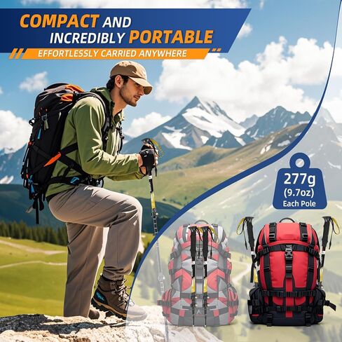 Lightweight Collapsible Trekking Poles for Hiking – 2 Pack Adjustable Hiking Poles, Aluminum Walking Sticks for Skiing, Nordic Walking, Retractable Walking Sticks for Seniors, Women, Men in Saudi Arabia