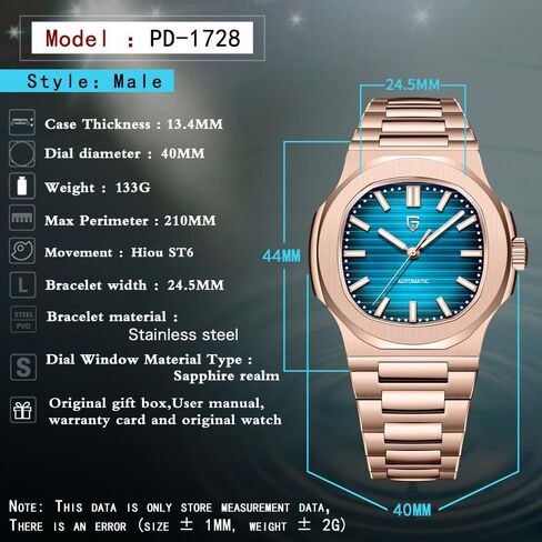 Pagani Design Automatic Watch for Men, Rose Gold 40mm Stainless Steel Minimalist Analog Gift Wristwatch with Synthetic Sapphire Dial Glass,100m Waterproof in Saudi Arabia