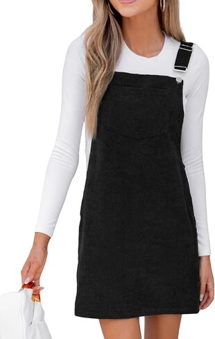 CUPSHE Women's Corduroy Overall Mini Fall Dress Square Neck Adjustable Straps Front Pocket Side Buttons Autumn Dresses in Saudi Arabia