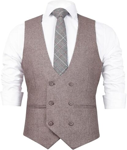 Mens Suit Vest Business U-neck Formal Casual Woolen Waistcoat in Saudi Arabia