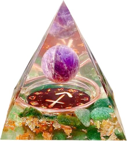 Twelve Constellations Sagittarius Orgone Crystal Pyramid,Natural Amethyst&Green Strawberry Orgonite Healing Pyramid for Protection Chakra,Unique Constellation Pyramid for Positive Energy. in Saudi Arabia