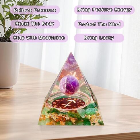 Twelve Constellations Sagittarius Orgone Crystal Pyramid,Natural Amethyst&Green Strawberry Orgonite Healing Pyramid for Protection Chakra,Unique Constellation Pyramid for Positive Energy. in Saudi Arabia