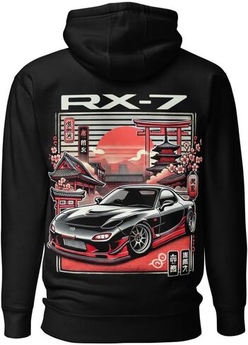 Black RX7 hoodie for JDM Fans Japanese Tuner Car Drift Street Race Culture Graphic Pullover in Saudi Arabia