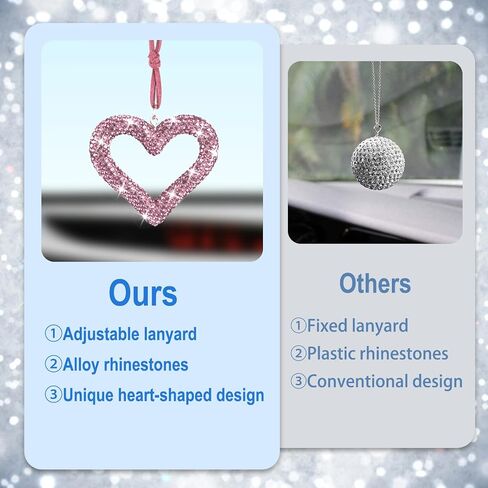 Bling Heart Car Hanging Accessories, Bling Rear View Mirror Accessories, Universal Bling Heart Diamond Car Accessories for Cars, Trucks, SUVs (Pink) in Kuwait