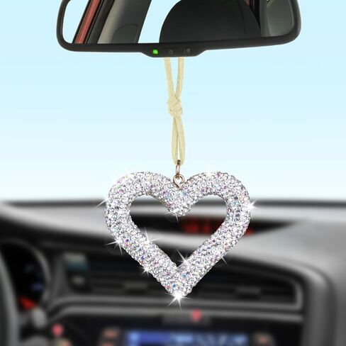 Bling Heart Car Hanging Accessories, Bling Rear View Mirror Accessories, Universal Bling Heart Diamond Car Accessories for Cars, Trucks, SUVs (Pink) in Kuwait
