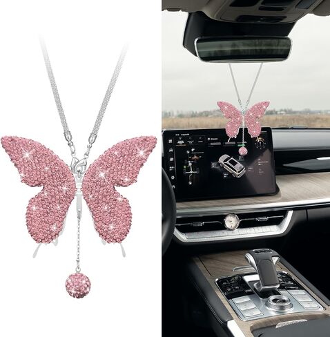 Bling Butterfly Diamond Car Hanging Accessories, Rearview Mirror Pendant, Crystal Car Rear View Mirror Charms, Hanging Ornament for Cars (AB) in Saudi Arabia