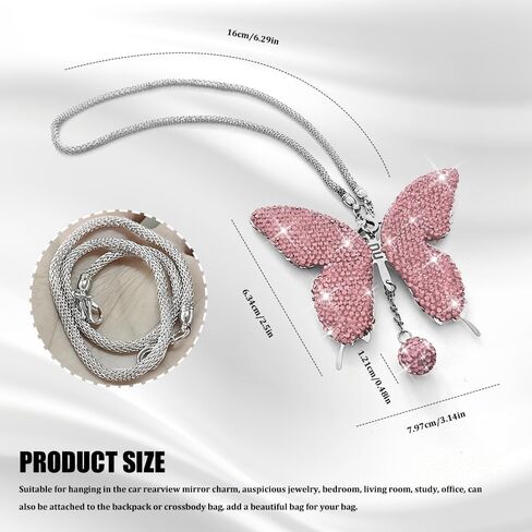 Bling Butterfly Diamond Car Hanging Accessories, Rearview Mirror Pendant, Crystal Car Rear View Mirror Charms, Hanging Ornament for Cars (AB) in Saudi Arabia