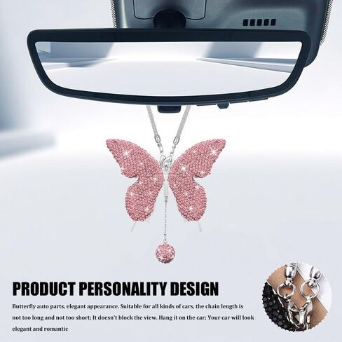 Bling Butterfly Diamond Car Hanging Accessories, Rearview Mirror Pendant, Crystal Car Rear View Mirror Charms, Hanging Ornament for Cars (AB) in Saudi Arabia