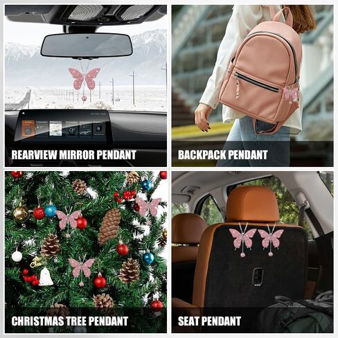 Bling Butterfly Diamond Car Hanging Accessories, Rearview Mirror Pendant, Crystal Car Rear View Mirror Charms, Hanging Ornament for Cars (AB) in Saudi Arabia