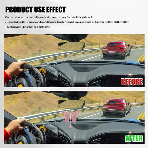 Bling Butterfly Diamond Car Hanging Accessories, Rearview Mirror Pendant, Crystal Car Rear View Mirror Charms, Hanging Ornament for Cars (AB) in Saudi Arabia