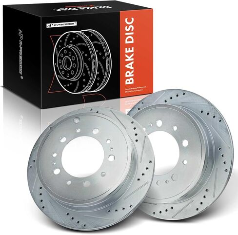 A-Premium 11.65 inch (295.91mm) Rear Drilled and Slotted Disc Brake Rotors Compatible with Select Toyota and Lexus Models - Land Cruiser/LX570 2008-2011/2013-2021, Sequoia 2008-2021, Tundra 2007-2021 in Saudi Arabia