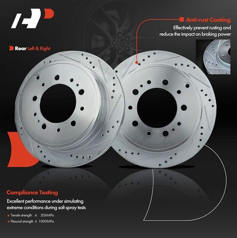 A-Premium 11.65 inch (295.91mm) Rear Drilled and Slotted Disc Brake Rotors Compatible with Select Toyota and Lexus Models - Land Cruiser/LX570 2008-2011/2013-2021, Sequoia 2008-2021, Tundra 2007-2021 in Saudi Arabia