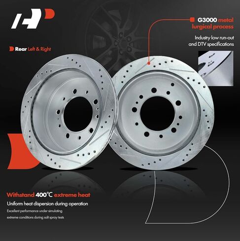 A-Premium 11.65 inch (295.91mm) Rear Drilled and Slotted Disc Brake Rotors Compatible with Select Toyota and Lexus Models - Land Cruiser/LX570 2008-2011/2013-2021, Sequoia 2008-2021, Tundra 2007-2021 in Saudi Arabia
