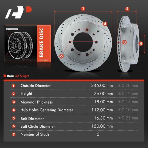 A-Premium 11.65 inch (295.91mm) Rear Drilled and Slotted Disc Brake Rotors Compatible with Select Toyota and Lexus Models - Land Cruiser/LX570 2008-2011/2013-2021, Sequoia 2008-2021, Tundra 2007-2021 in Saudi Arabia