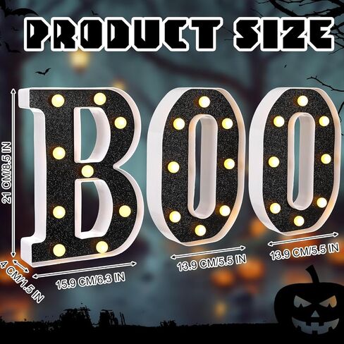 Baquler 3 Pcs Halloween Boo Decorations Light up Boo Sign Marquee LED Letters Lights Decor for Halloween Outdoor Home Room Kitchen Fireplace Tabletop Party Supplies (Black) in Saudi Arabia