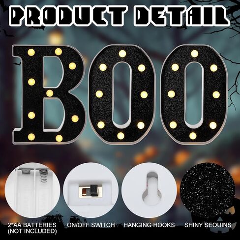 Baquler 3 Pcs Halloween Boo Decorations Light up Boo Sign Marquee LED Letters Lights Decor for Halloween Outdoor Home Room Kitchen Fireplace Tabletop Party Supplies (Black) in Saudi Arabia