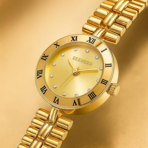 Women Gold Watch Dainty Analog Dress Timepiece with Round Roman Diamond Dial Trendy Bangle Bracelet Style Waterproof Watches Luxury Gifts for Women in Saudi Arabia