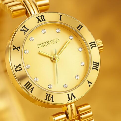 Women Gold Watch Dainty Analog Dress Timepiece with Round Roman Diamond Dial Trendy Bangle Bracelet Style Waterproof Watches Luxury Gifts for Women in Saudi Arabia