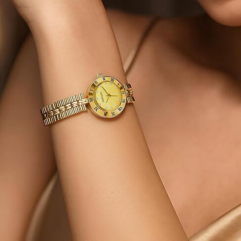 Women Gold Watch Dainty Analog Dress Timepiece with Round Roman Diamond Dial Trendy Bangle Bracelet Style Waterproof Watches Luxury Gifts for Women in Saudi Arabia