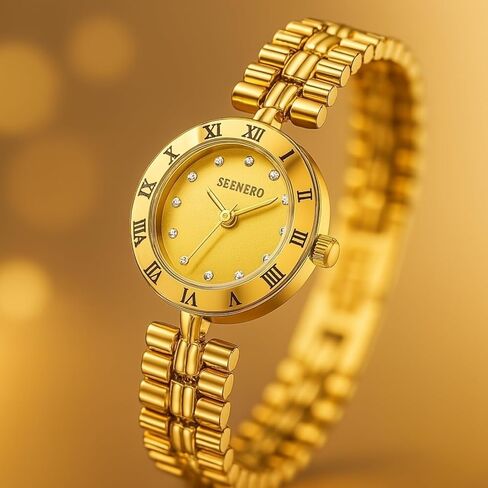 Women Gold Watch Dainty Analog Dress Timepiece with Round Roman Diamond Dial Trendy Bangle Bracelet Style Waterproof Watches Luxury Gifts for Women in Saudi Arabia