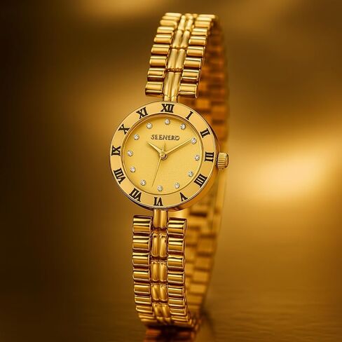 Women Gold Watch Dainty Analog Dress Timepiece with Round Roman Diamond Dial Trendy Bangle Bracelet Style Waterproof Watches Luxury Gifts for Women in Saudi Arabia
