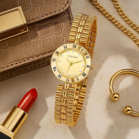 Women Gold Watch Dainty Analog Dress Timepiece with Round Roman Diamond Dial Trendy Bangle Bracelet Style Waterproof Watches Luxury Gifts for Women in Saudi Arabia