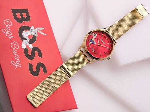 ساعة BOSS Elite للسيدات، هيكل من الستانلس ستيل مطلي بالذهب الأصفر وسوار شبكي، اللون: أصفر in Saudi Arabia