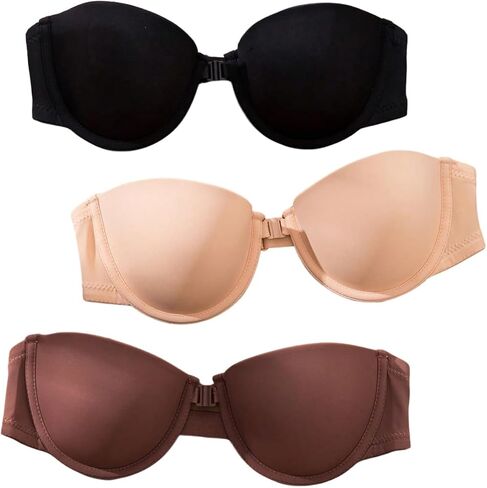 SOLY HUX Strapless Bras for Women 3 Piece Front Closure Underwire Bra Bandeau Invisible Bralette in Saudi Arabia