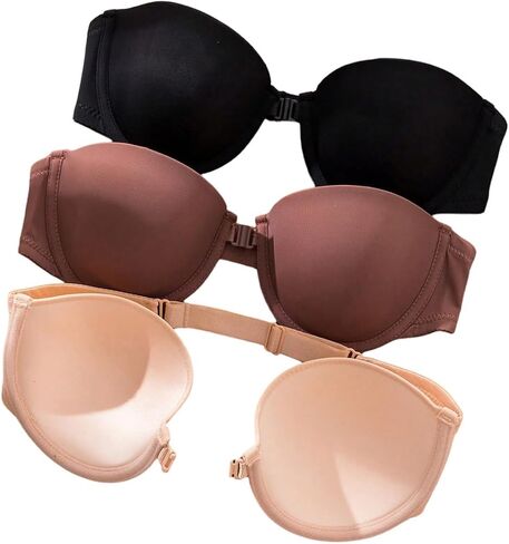 SOLY HUX Strapless Bras for Women 3 Piece Front Closure Underwire Bra Bandeau Invisible Bralette in Saudi Arabia