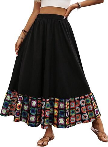 SweatyRocks Women's Floral Ruffle Maxi Skirts A Line High Waisted Vacation Boho Skirt in Saudi Arabia