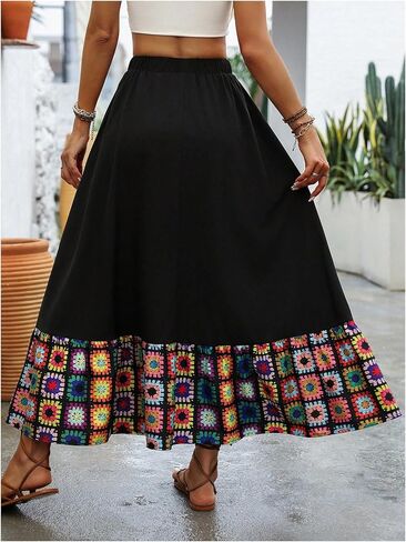 SweatyRocks Women's Floral Ruffle Maxi Skirts A Line High Waisted Vacation Boho Skirt in Saudi Arabia