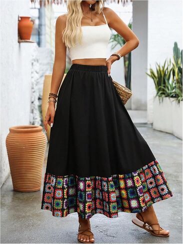SweatyRocks Women's Floral Ruffle Maxi Skirts A Line High Waisted Vacation Boho Skirt in Saudi Arabia