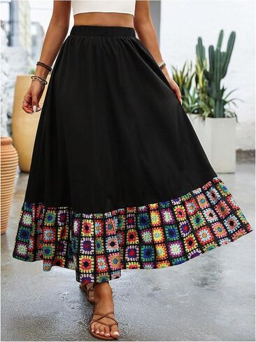 SweatyRocks Women's Floral Ruffle Maxi Skirts A Line High Waisted Vacation Boho Skirt in Saudi Arabia